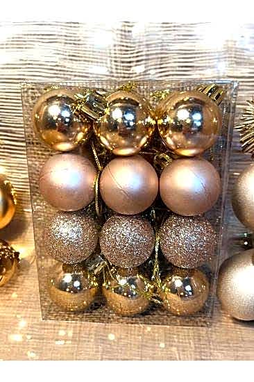 Happyland Yılbaşı Çam Ağacı Süsü Rose Gold 24 Adet 3 cm Asetat Kutulu Rose Cici Top Setşi