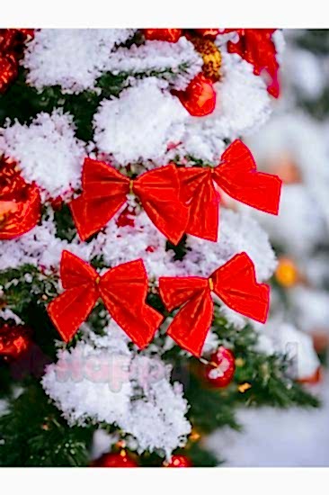 Happyland Kırmızı Yılbaşı Çam Ağaçı Fiyonk Kurdele 4 adet Yeni Yıl Noel Parti Dekorasyon Süsleri