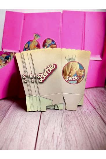 Happyland Barbie Mısır Kutusu 8 Adet Karton Barbie Desenli Mısır Kutusu