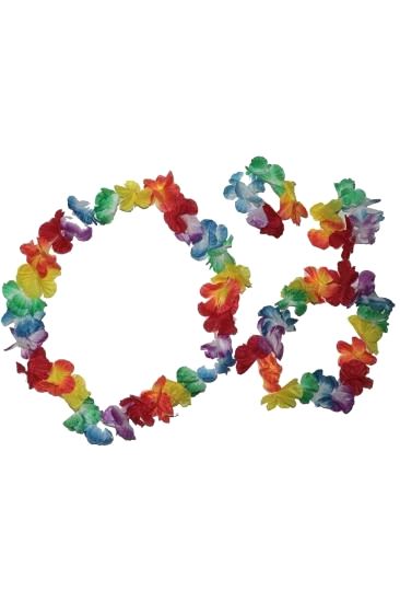 Happyland Hawai Taç Kolye Bileklik 3’lü Set Gösteri Seti Renkli Çiçekli 