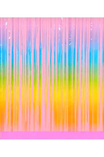 Happyland 1 Adet Gökkuşağı Renkli Rengarenk  Kapı Duvar Parti Fon Arka Perde Doğum Günü Perdesi