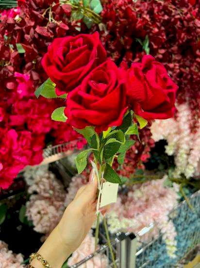 Happyland Yapay Çiçek 3 Adet Kırmızı Yapay Çiçek Gül Yıldönümü Evlilik teklifi Çiçeği