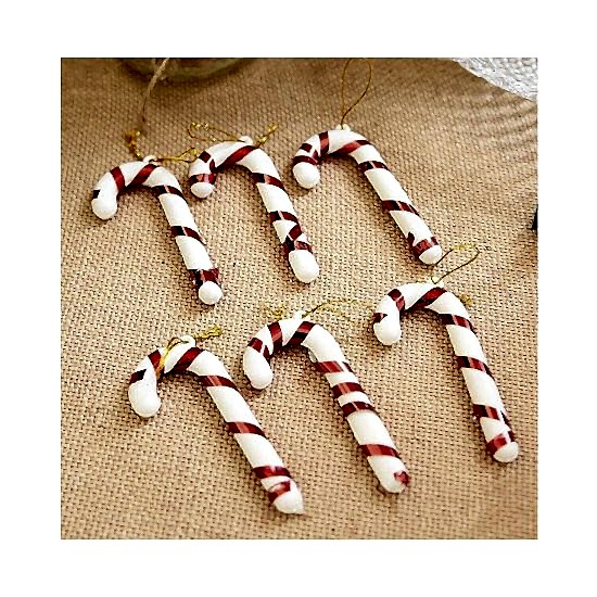 Happyland Yılbaşı Ağaç Süsü Baston 6’lı 9 cm Kırmızı Şeker Kamışı Ağaç Süsü