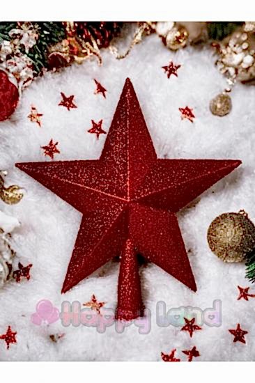 Happyland Yılbaşı Çam Ağacı Tepe Yıldızı Kırmızı Simli Model Büyük Boy Yılbaşı Ağacı Tepe Yıldızı 23 CM