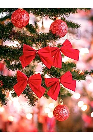 Happyland Kırmızı Yılbaşı Çam Ağaçı Fiyonk Kurdele 4 adet Yeni Yıl Noel Parti Dekorasyon Süsleri