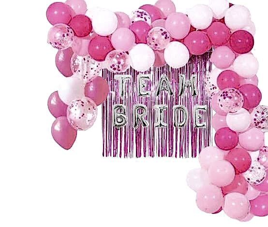 Happyland Bekarlığa Veda Partisi Team Bride Pembe/Fuşya Konseptli Balon Zinciri Ve Folyo Balon Seti Arka Fonlu
