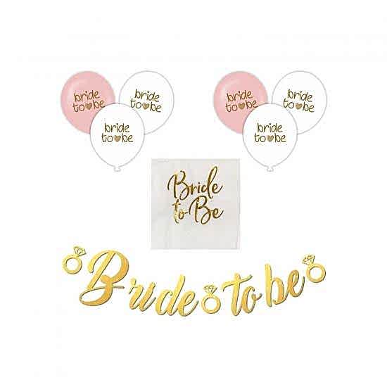 Happyland Bekarlığa Veda Bride To Be Gold Balonlu Banner Set (Balon&kaligrafi Yazı&bride Peçete