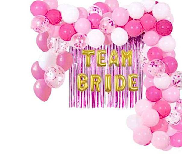 Happyland Bekarlığa Veda Partisi Team Bride Pembe/Fuşya Konseptli Balon Zinciri Ve Folyo Balon Seti Arka Fonlu
