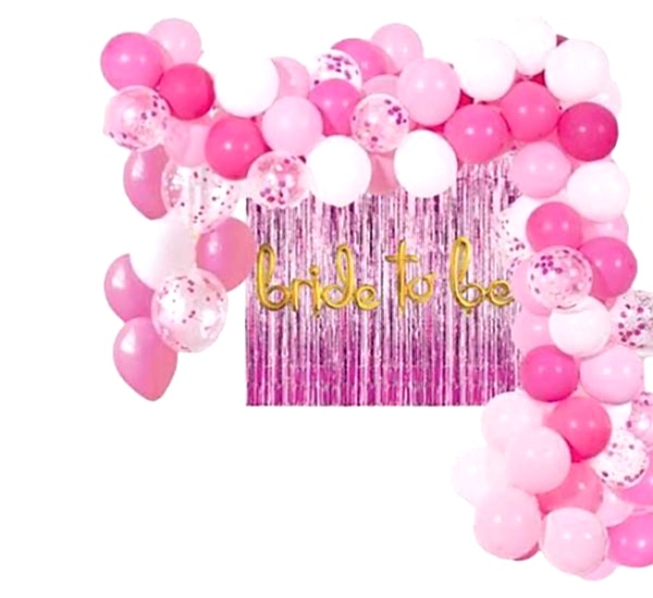 Happyland Bekarlığa Veda Partisi Bride To Be İtalik Pembe/Fuşya Konseptli Balon Zinciri Ve Folyo Balon Seti Arka Fonlu