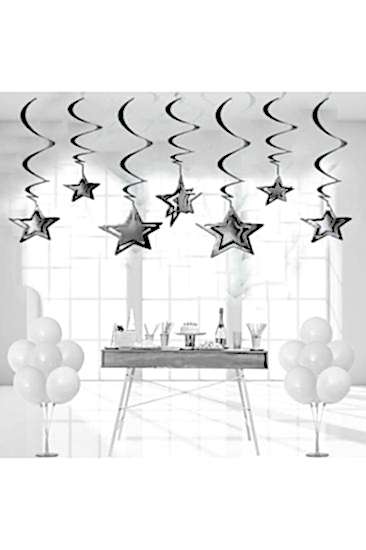 Happyland Yılbaşı Dekorasyon Süsü 3d 10’lu Tavan Sarkıt Süs Gümüş Tavan Süsü Yıldız Asma Süs