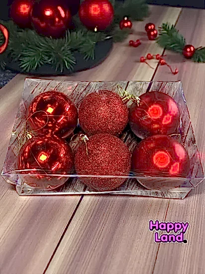 Happyland Yılbaşı Çam Ağacı Süsü 8 cm 6’LI Kırmızı Yılbaşı Topu BüyükBoy Yılbaşı Topu HP129