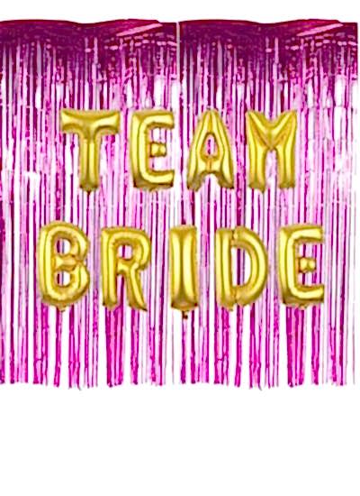 Happyland Bekarlığa Veda Partisi Bride To Be Pembe/Fuşya Konseptli Team Bride Folyo Balon Seti Arka Fonlu