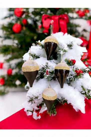 Happyland Yılbaşı Çam Ağacı Süsü 4 adet Siyah Gümüş Konik Model Renk 8 cm Yılbaşı Topu