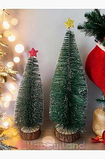 Happyland Yılbaşı 2’li Masa Üzeri Mini Ağaç Seti 20cm-25cm Masa Üzeri KarlıYılbaşı Ağacı Hediyelik