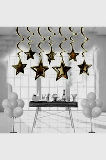 Happyland Yılbaşı Dekorasyon Süsü 3d 10’lu Tavan Sarkıt Süs Gold Tavan Süsü Yıldız Asma Süs