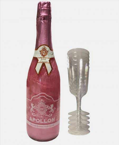 Happyland Çilek Aromalı Alkolsüz Şampanya Bride To Be Bekarlığa Veda Yetişkin Doğum Günü Patlatmalık Gazoz Parti İçeceği Pembe Kokteyl Sparkling Flavour 750ml Kadehli