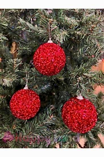 Happyland Yılbaşı Çam Ağacı Süsü Lüks 3 Adet Pullu Parıltılı Kırmızı Rengi Büyük Boy Yılbaşı Topu 
