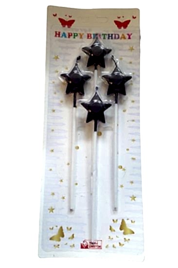 Happyland Siyah 4lü Paket Pasta Üstü Uzun 15cm Mum