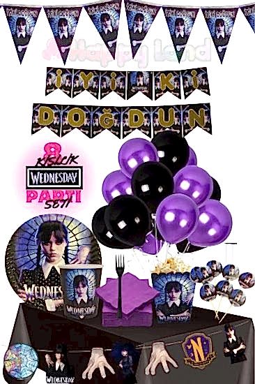 Happyland Wednesday Addams 8 Kişilik Lüks Happy Set Doğum Günü Seti Parti Malzemeleri