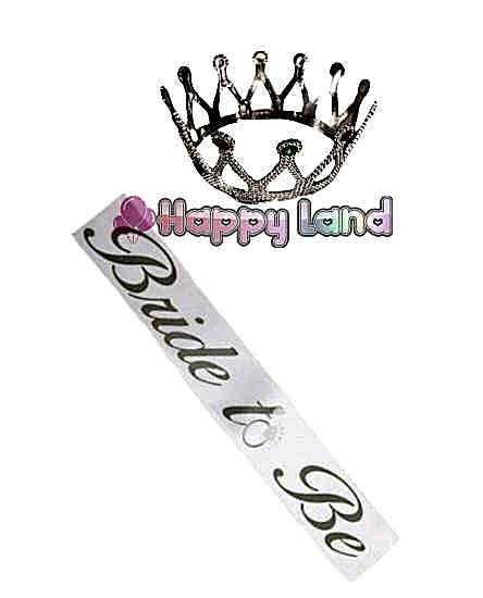 Happyland Beyaz Üzeri Gümüş Bride To Be Yazılı Kuşak Ve Gümüş Taç Seti