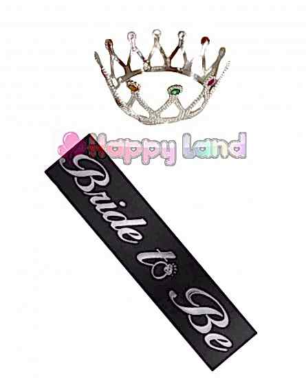 Happyland Siyah Üzeri Gümüş Bride To Be Yazılı Kuşak Ve Gümüş Taç Seti