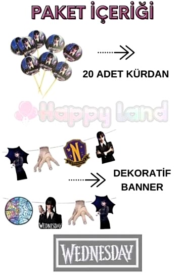 Happyland Wednesday Addams 8 Kişilik Lüks Happy Set Doğum Günü Seti Parti Malzemeleri
