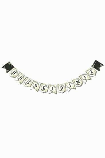 Happyland Hoşgeldiniz Zigzag Banner Yazı Süs Hoşgeldiniz Yazısı Gold Yeşil Desenli