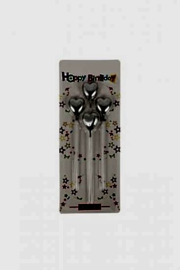 Happyland Gümüş 4’lü Kalp Figürlü Uzun Pasta Mumu﻿﻿