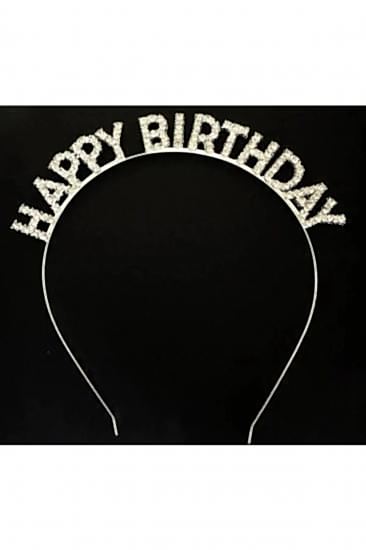 Happyland Gümüş Renk Kristal Taşlı Happy Birthday Doğum Günü Tacı 17*16 cm