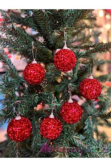 Happyland Yılbaşı Ağacı Çam Ağacı Süs Pullu Simli Model 6 Adet Yılbaşı Topu 6 cm Cici Top 