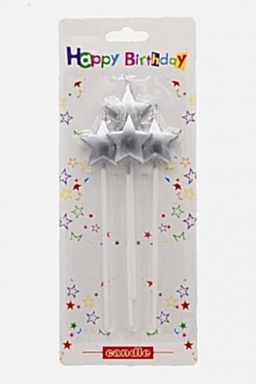 Happyland Uzun Gümüş Yıldız Pasta Mumu