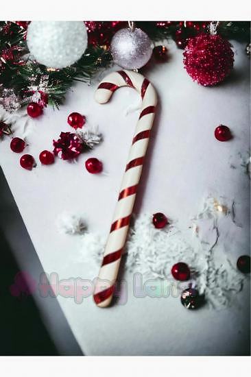 Happyland Yılbaşı Çam Ağacı Süsü Dev Boy 37 cm Baston Şeker Şeker Kamışı Kırmızı Beyaz Ağaç Süsü 