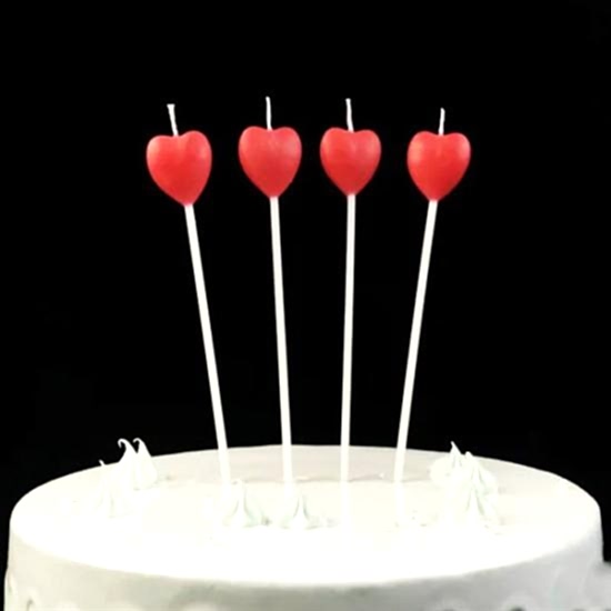 Happyland 4 Adet Kırmızı Uzun Çubuklu Kalpli Pasta Mumu