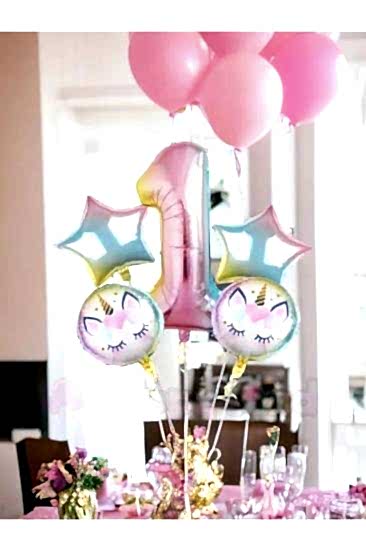 Happyland Unicorn Balon Seti Unicorn 1 Yaş Rakam Balon Seti