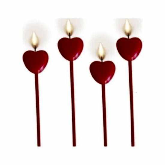 Happyland 4 Adet Kırmızı Uzun Çubuklu Kalpli Pasta Mumu