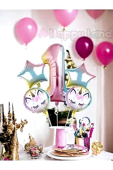 Happyland Unicorn Balon Seti Unicorn 1 Yaş Rakam Balon Seti
