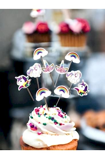 Happyland Unicorn Kürdanlı Cupcake Süsü Unicorn Kürdan Doğum Günü Süsü 20 Adet