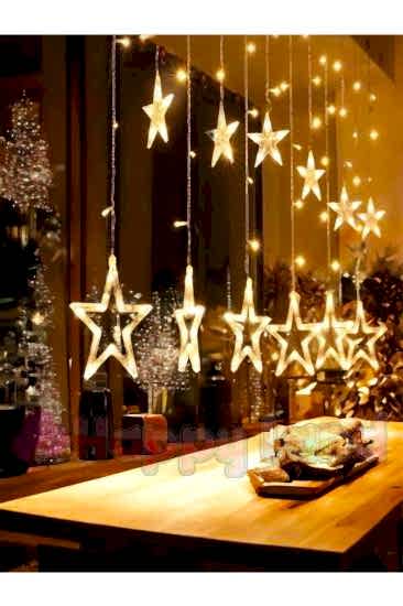Happyland Dekoratif Led Işıklı Yıldız Perde Led Animasyonlu Yıldızlı Perde LedFişli 3Mt Günışığı 