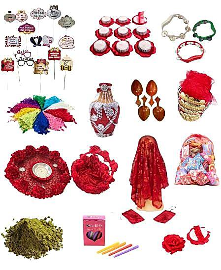 Happyland Kırmızı Kına Gecesi 67 Parça Gelin ve Nedime Ekonomik Kına Paketi Testili Kına Gecesi Seti