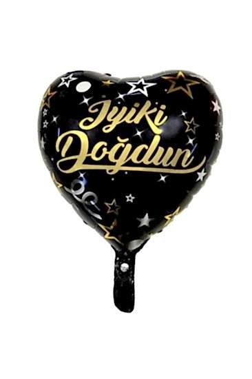 Happyland Siyah-gold Kalp Balon Iyiki Doğdun Baskılı 18’’