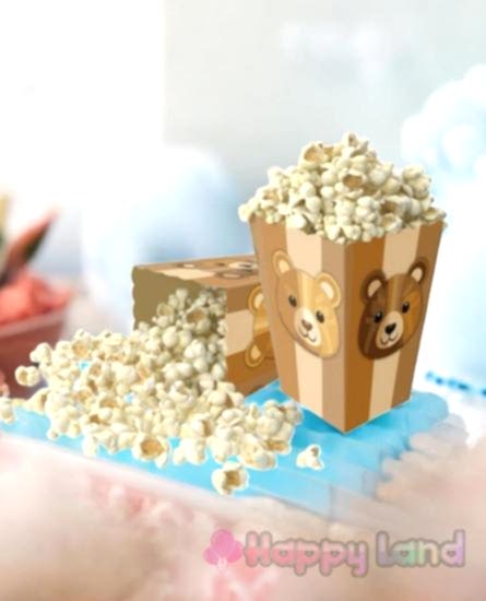 Happyland Ayıcıklı Retro ( Kahve )Mısır Kutusu Doğum Günü Baby shower Mısır Kutusu