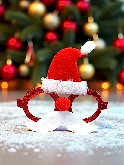   Yılbaşı Gözlüğü NoelBaba Şapkası Detaylı BıyıklıSimli Camsız YeniYıl GözlükAksesuar