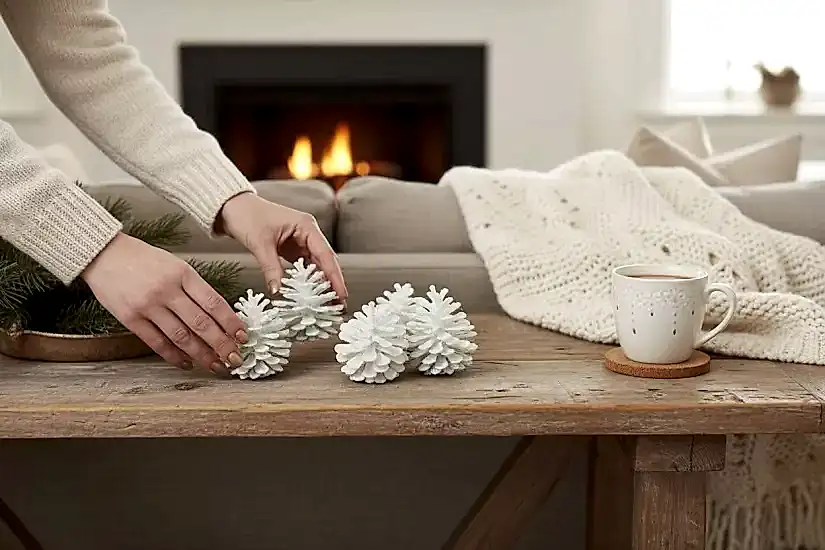 Happyland Yılbaşı Ağacı Süsü Beyaz Simli Kozalak 6’lı YıLbaşı Kozalak Süs 5 cm HPY26057