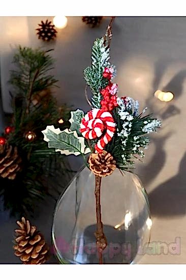 Yılbaşı Süsü 1 Adet  Baston Şekerli Model  Kokina Berry KirazDalı Süs  35cm BerryDekorSüs