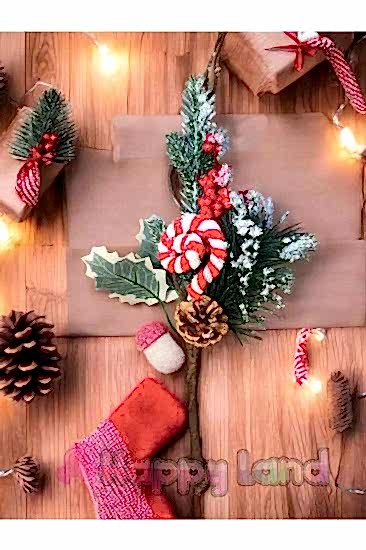 Yılbaşı Süsü 1 Adet  Baston Şekerli Model  Kokina Berry KirazDalı Süs  35cm BerryDekorSüs