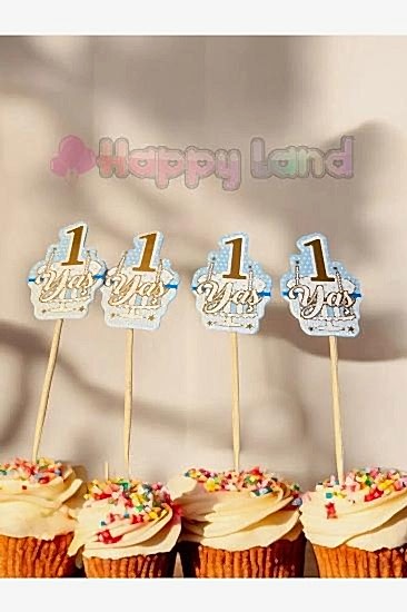 1 Yaş Doğum Günü Partisi 1 Yaş Lüks Varaklı Kürdan  10 Adet Mavi Gold 1 Yaş Kürdanı