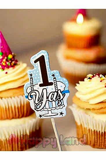 1 Yaş Doğum Günü Partisi 1 Yaş Lüks Varaklı Kürdan  10 Adet Mavi Gold 1 Yaş Kürdanı