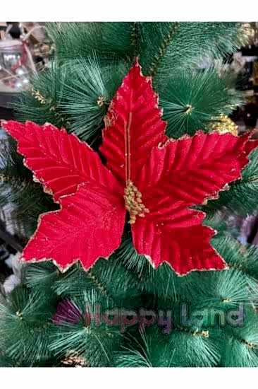 Yılbaşı Ağacı Süsü Yılbaşı Çiçeği 1Adet Kırmızı Ata Çiçeği Ponsetya 25cm BüyükBoy YılbaşıYapay Çiçek