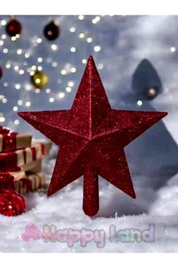 Yılbaşı Çam Ağacı Tepeliği Kırmızı Renk Parlak Simli 15 Cm Yılbaşı Tepe Yıldızı