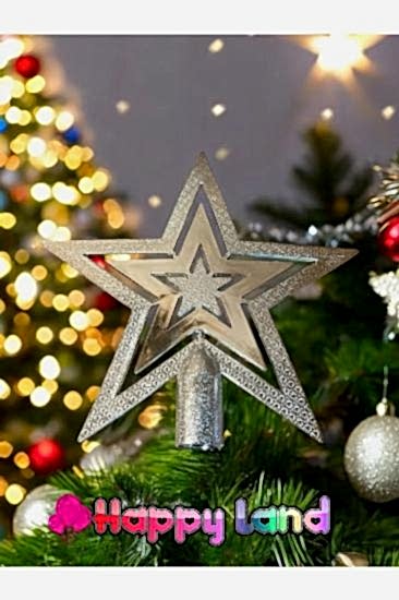 Yılbaşı Çam Ağacı Gümüş Tepe Yıldızı Tepelik Yıldız Süs Gümüş 20 CM